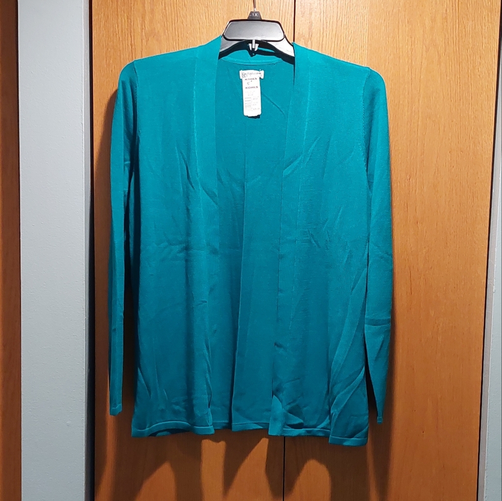 Womans Croft & Barrow Teal Open Front Cardigan Size Medium Nwt